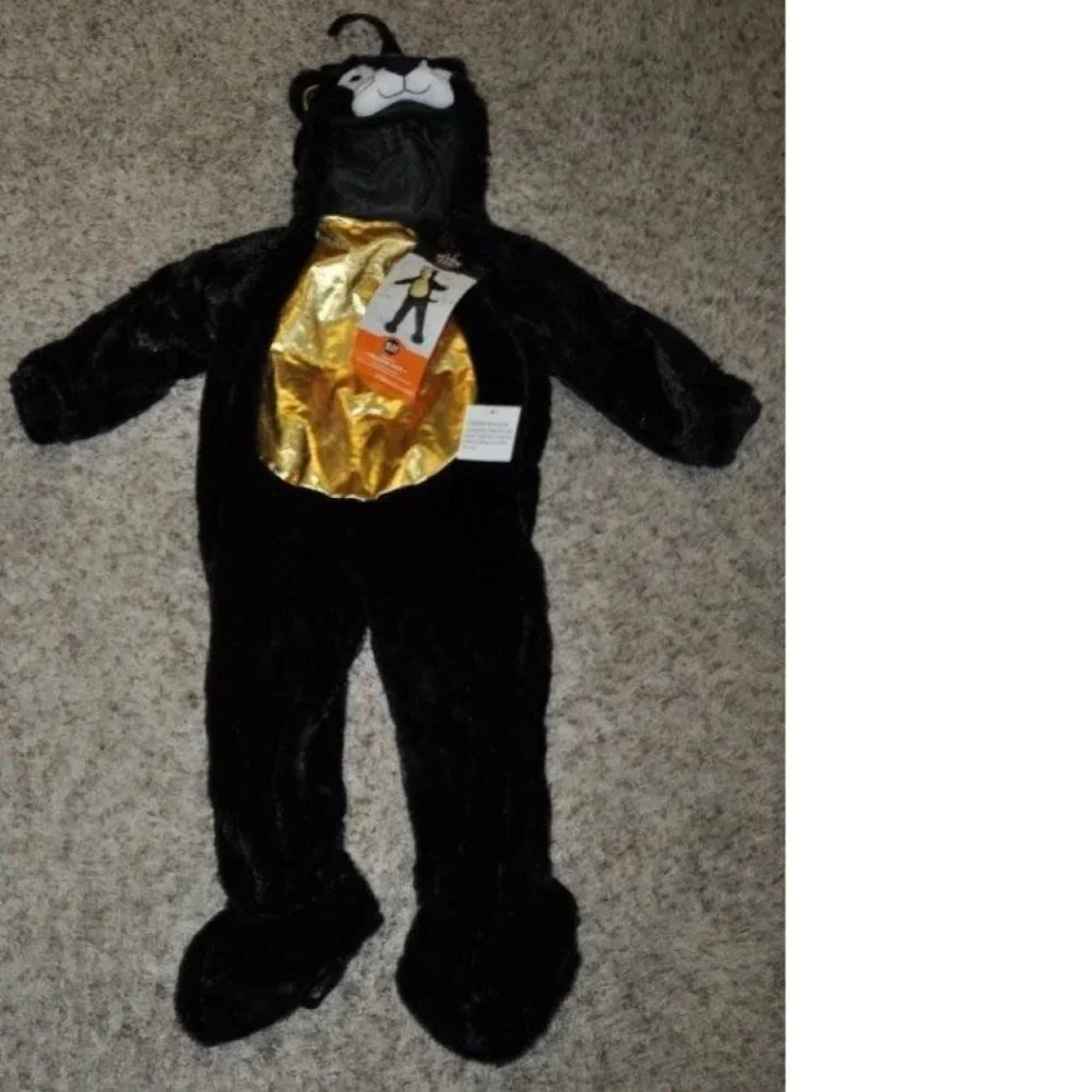 Black Cat Halloween Costume 18/24 months 1 Pc Plush Hooded Jumpsuit Toddler